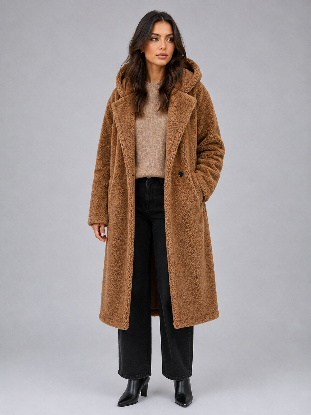 Ada | Effortless Oversized Hooded Faux Fur Coat