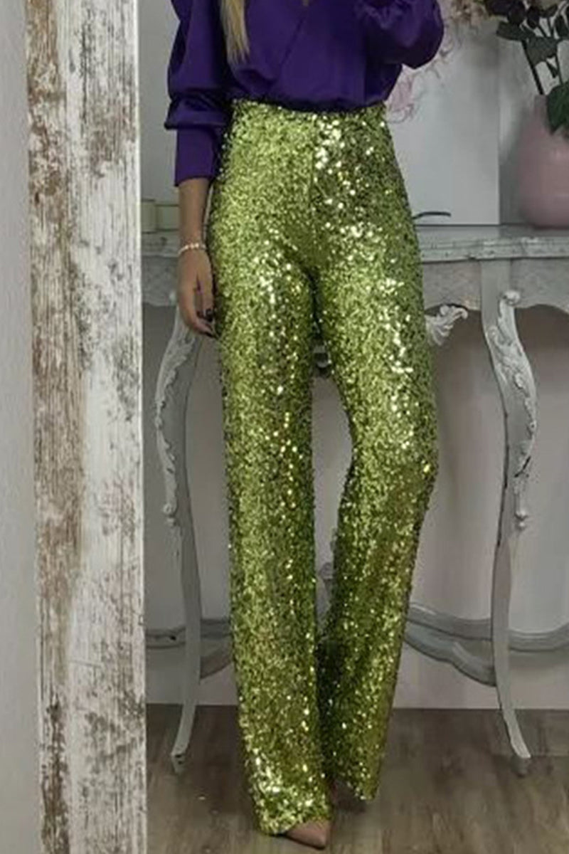 Ada | Stylish High-Waisted Wide Leg Sequin Trousers