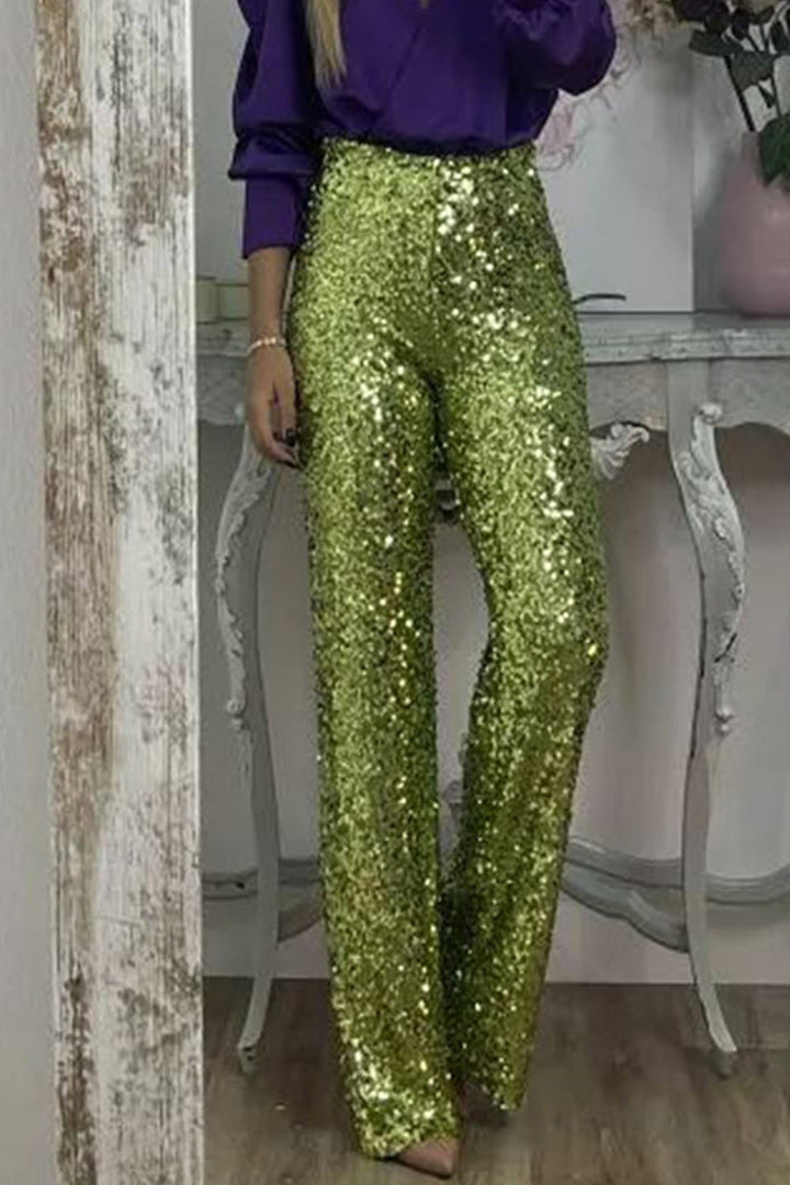 Ada | Stylish High-Waisted Wide Leg Sequin Trousers