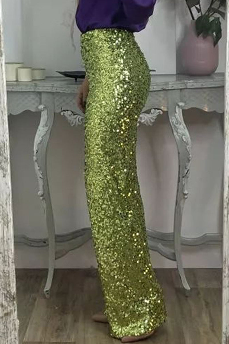 Ada | Stylish High-Waisted Wide Leg Sequin Trousers