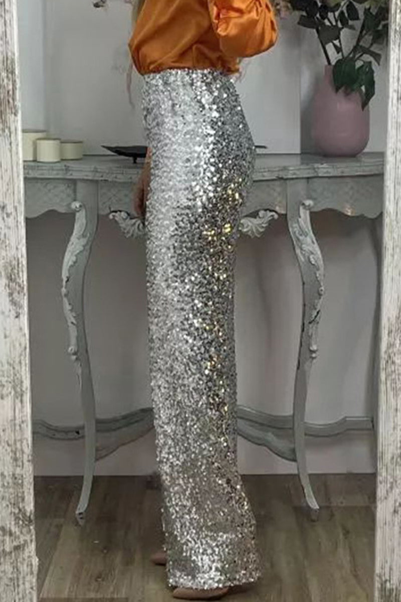 Ada | Stylish High-Waisted Wide Leg Sequin Trousers