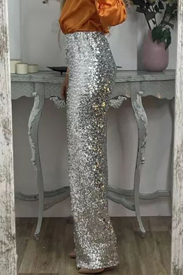 Ada | Stylish High-Waisted Wide Leg Sequin Trousers