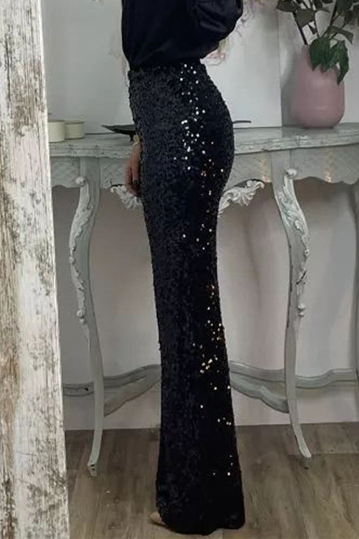Ada | Stylish High-Waisted Wide Leg Sequin Trousers