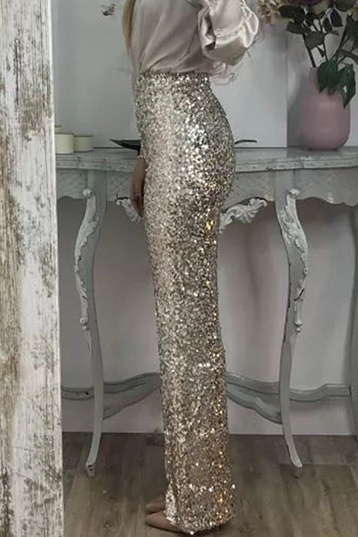 Ada | Stylish High-Waisted Wide Leg Sequin Trousers