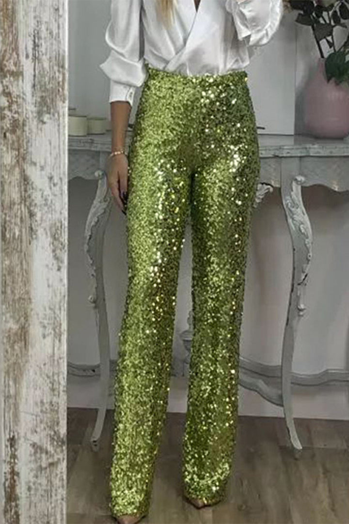 Ada | Stylish High-Waisted Wide Leg Sequin Trousers