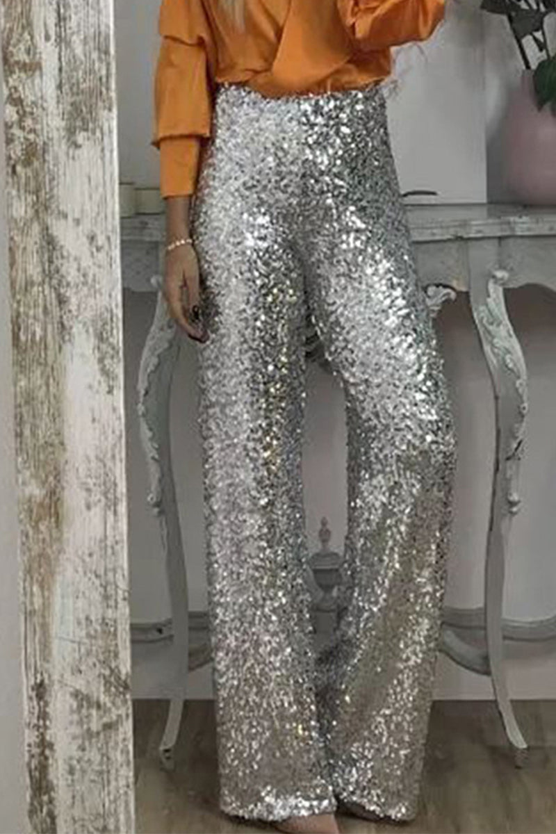 Ada | Stylish High-Waisted Wide Leg Sequin Trousers