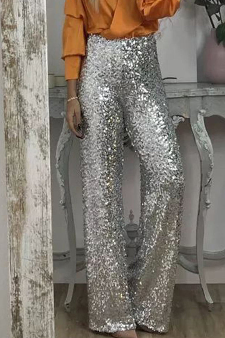 Ada | Stylish High-Waisted Wide Leg Sequin Trousers