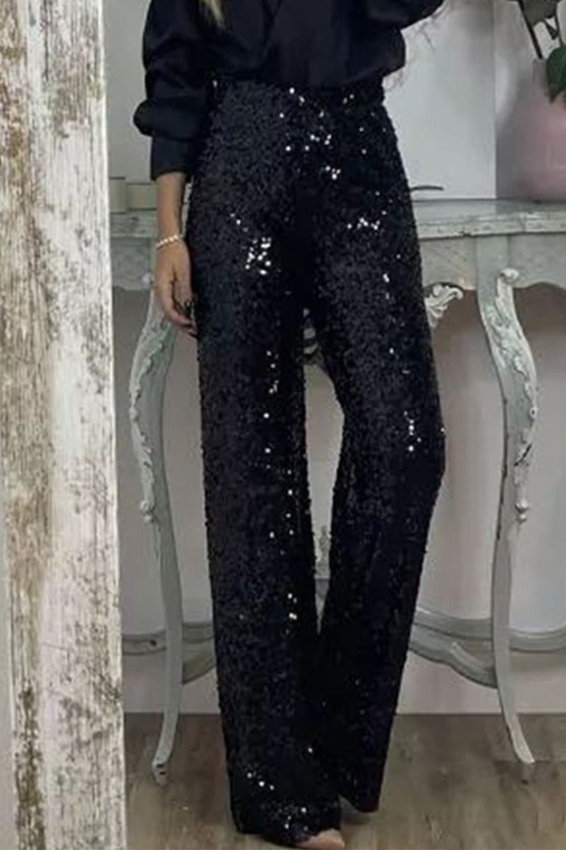 Ada | Stylish High-Waisted Wide Leg Sequin Trousers