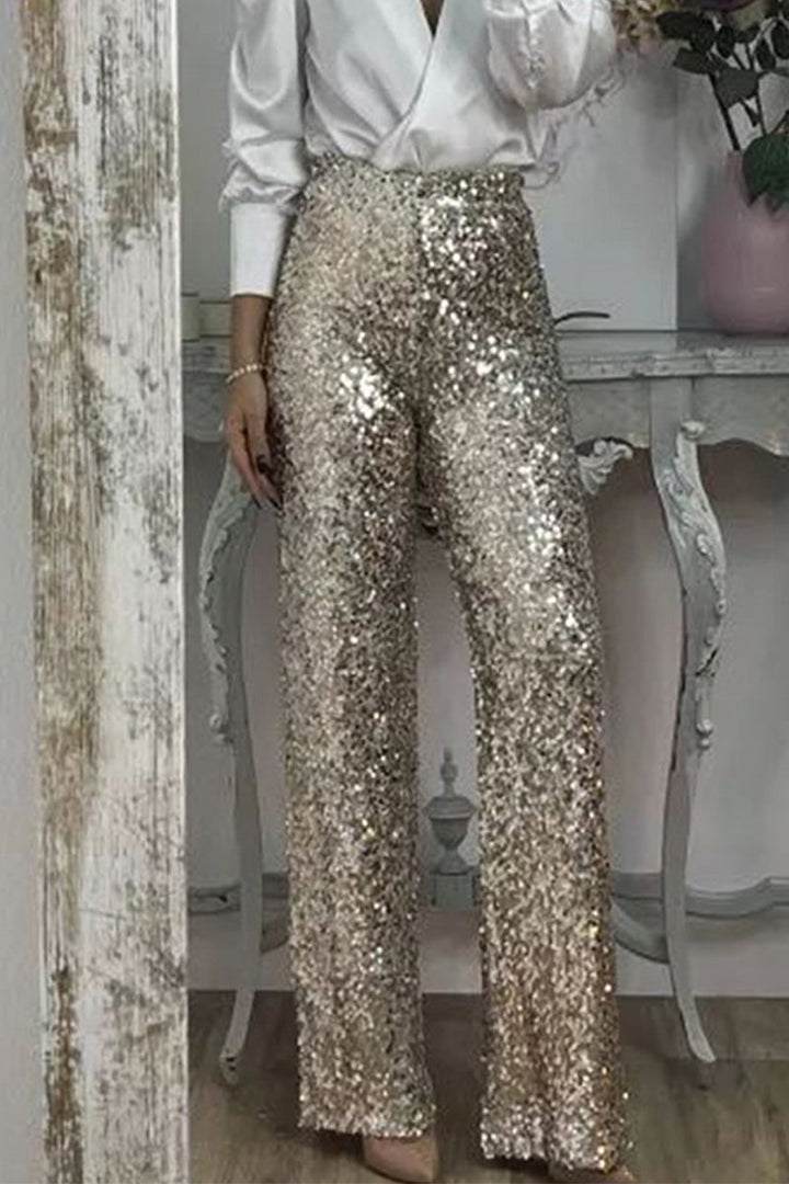 Ada | Stylish High-Waisted Wide Leg Sequin Trousers
