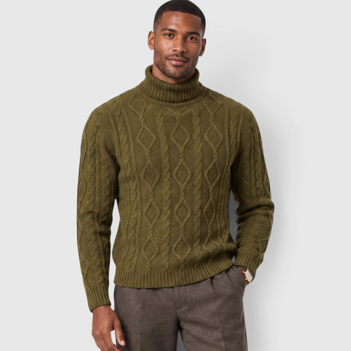Albert | Polished Cable Roll Neck Mens Knit Jumper