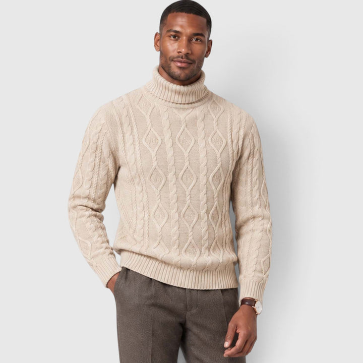 Albert | Polished Cable Roll Neck Mens Knit Jumper
