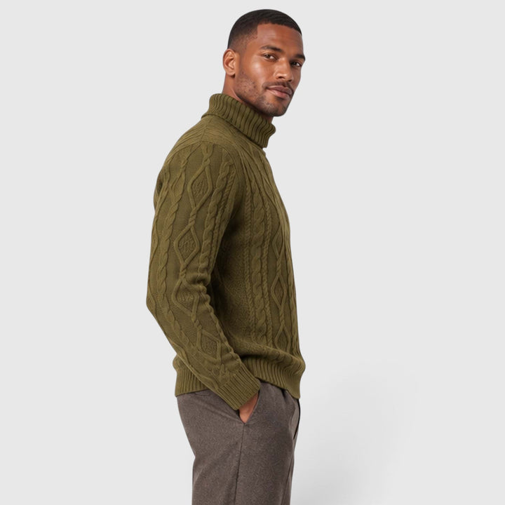 Albert | Polished Cable Roll Neck Mens Knit Jumper