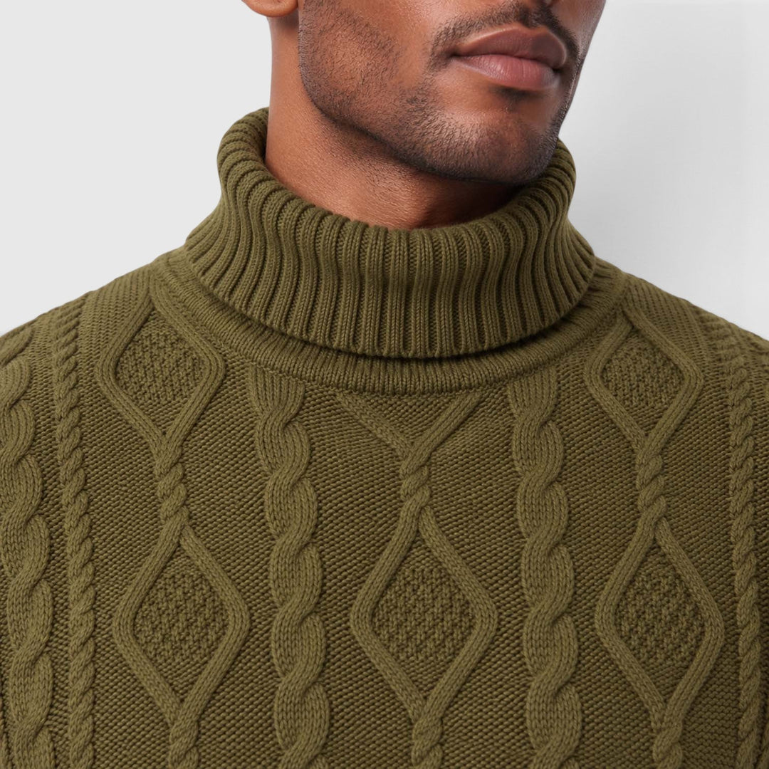 Albert | Polished Cable Roll Neck Mens Knit Jumper