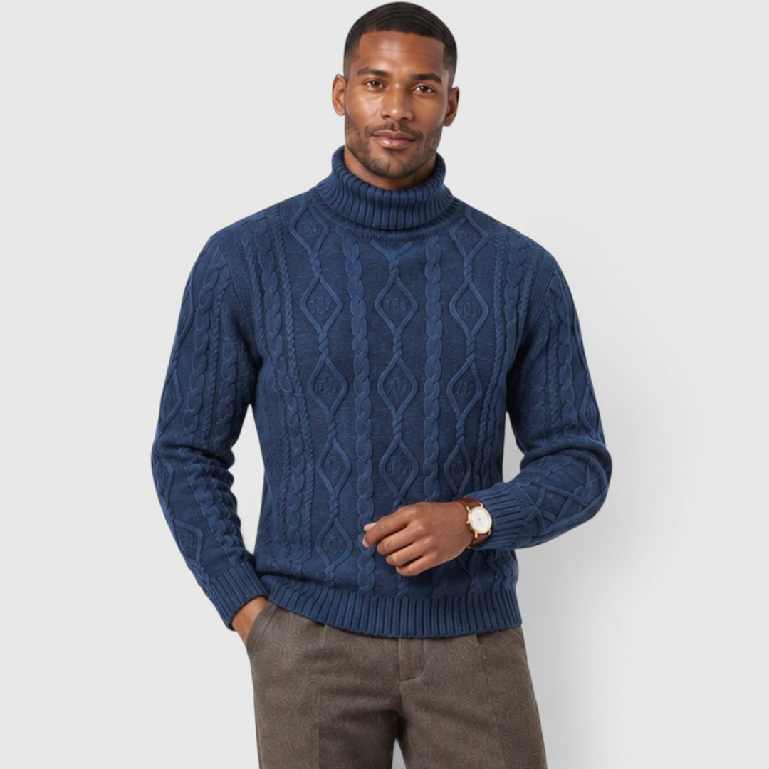 Albert | Polished Cable Roll Neck Mens Knit Jumper