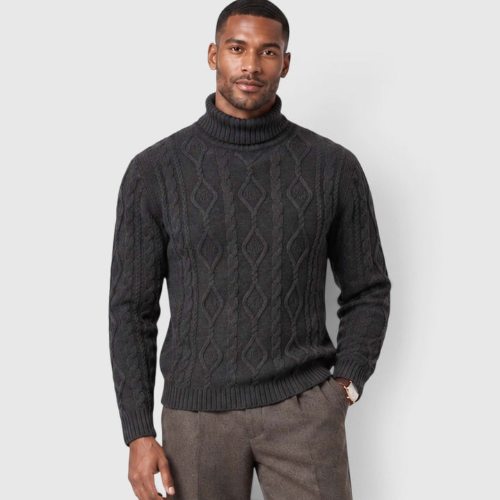 Albert | Polished Cable Roll Neck Mens Knit Jumper