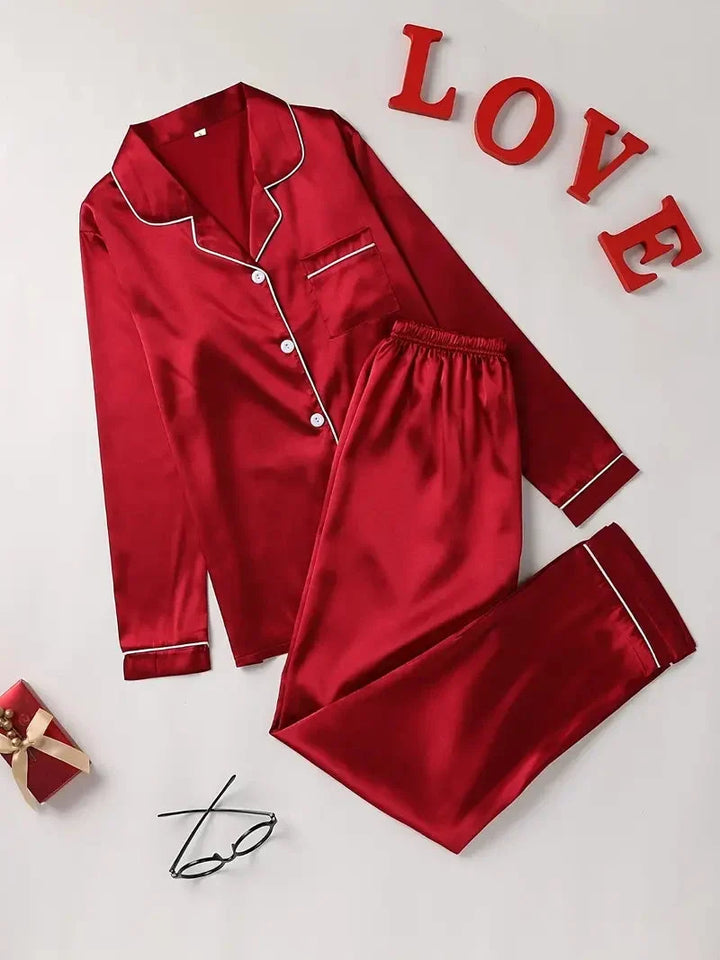 Alice | Effortless Satin-Look Pyjamas with Piped Trim