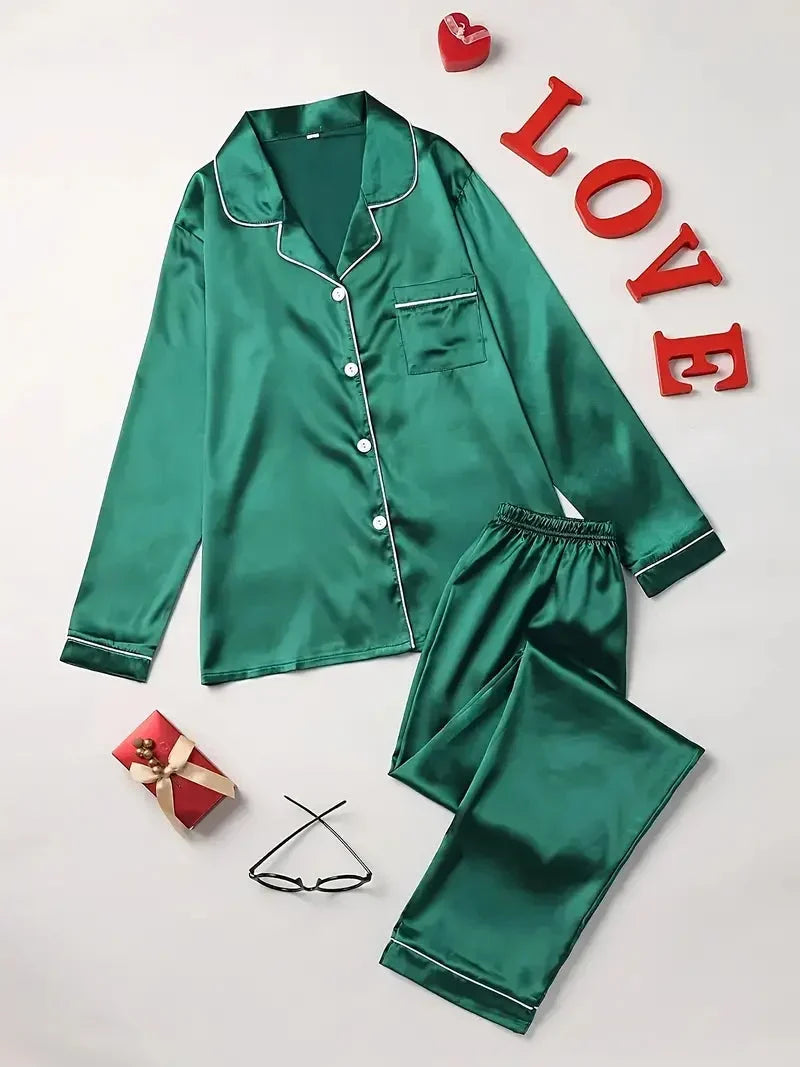 Alice | Effortless Satin-Look Pyjamas with Piped Trim