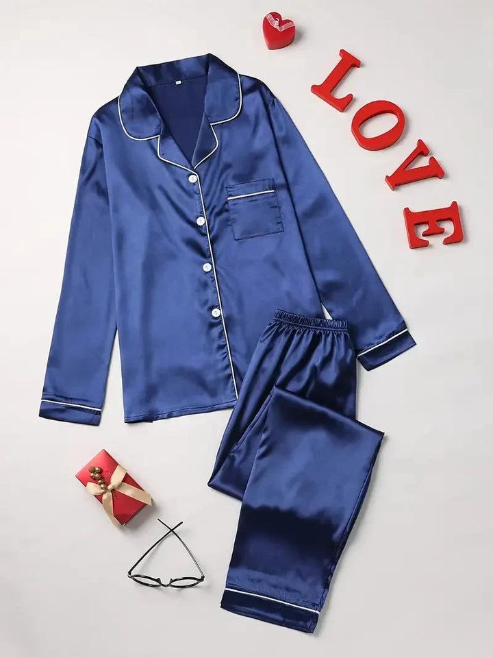 Alice | Effortless Satin-Look Pyjamas with Piped Trim