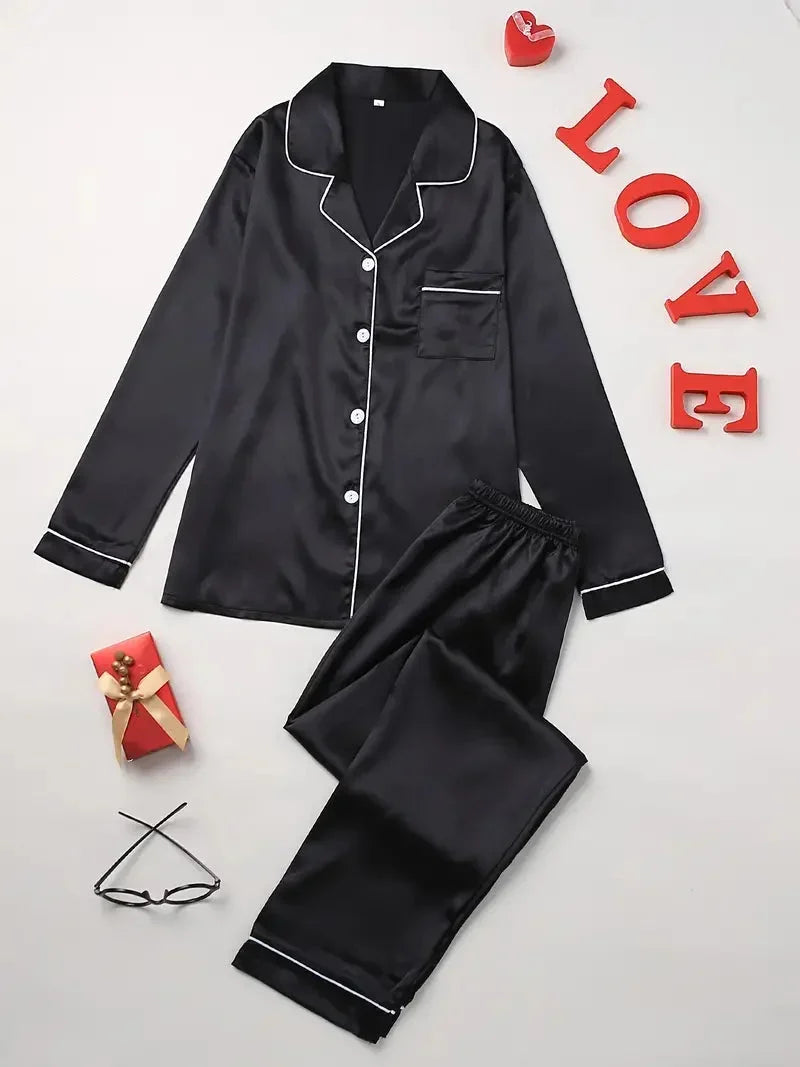 Alice | Effortless Satin-Look Pyjamas with Piped Trim