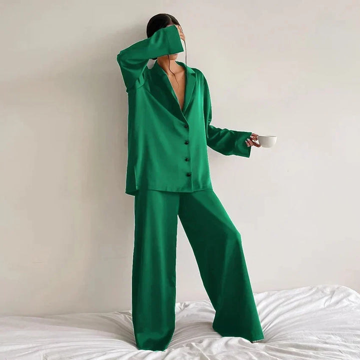 Alice | Stylish Long Sleeve Wide Leg Ladies Pyjamas