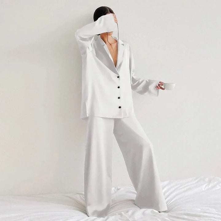 Alice | Stylish Long Sleeve Wide Leg Ladies Pyjamas