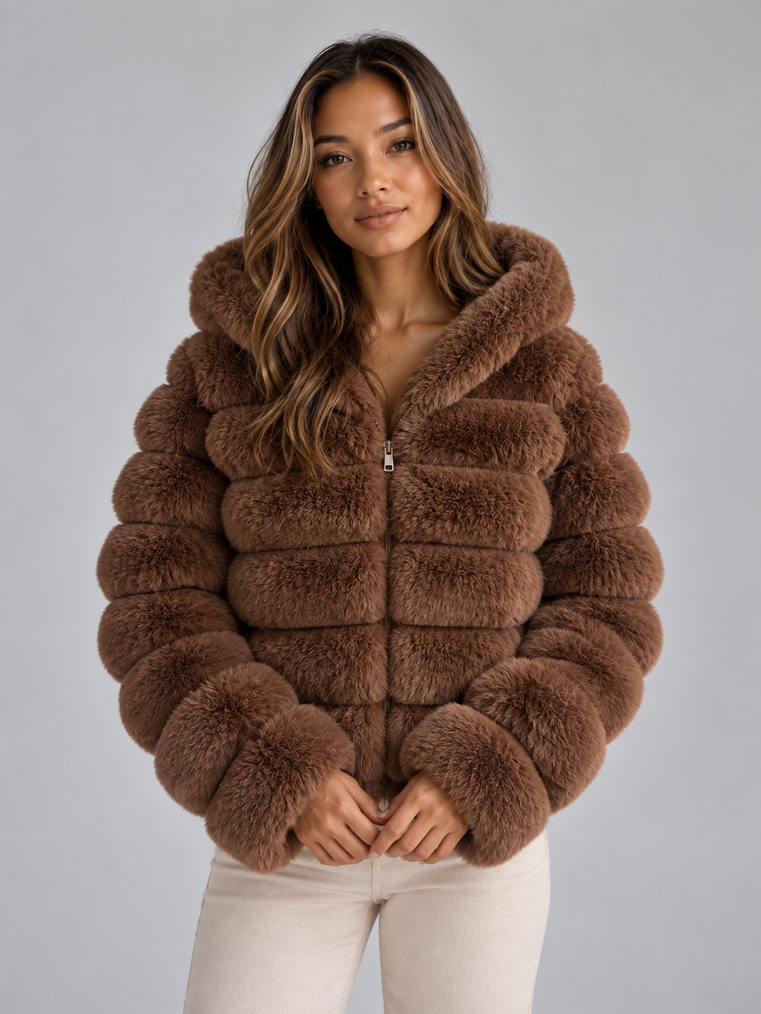 Amelia | Cosy Cropped Hooded Faux Fur Coat