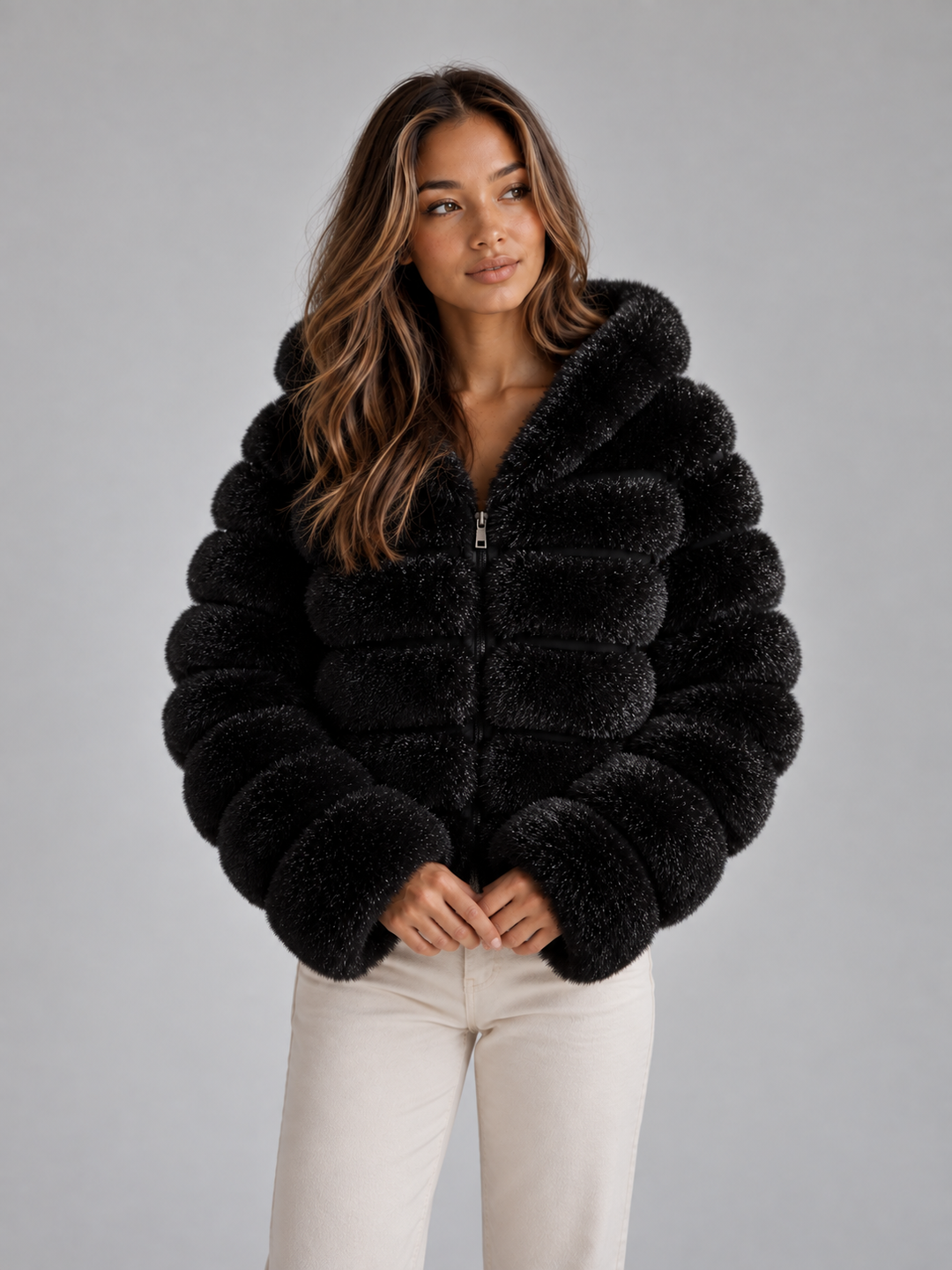 Amelia | Cosy Cropped Hooded Faux Fur Coat