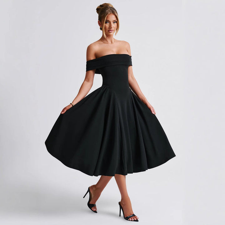 Amelia | Elegant Off-Shoulder Midi Christmas Party Dress