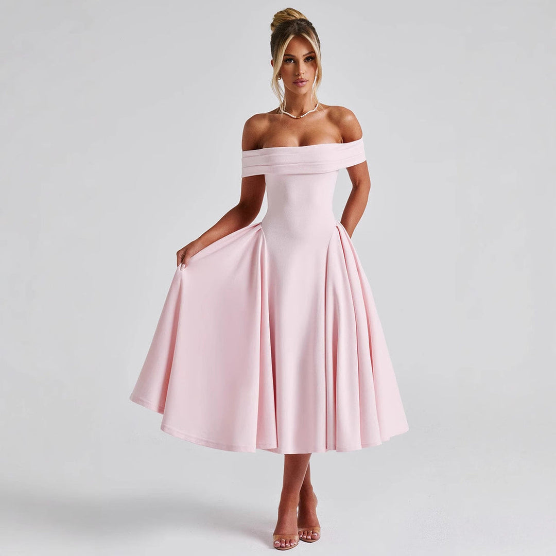 Amelia | Elegant Off-Shoulder Midi Christmas Party Dress