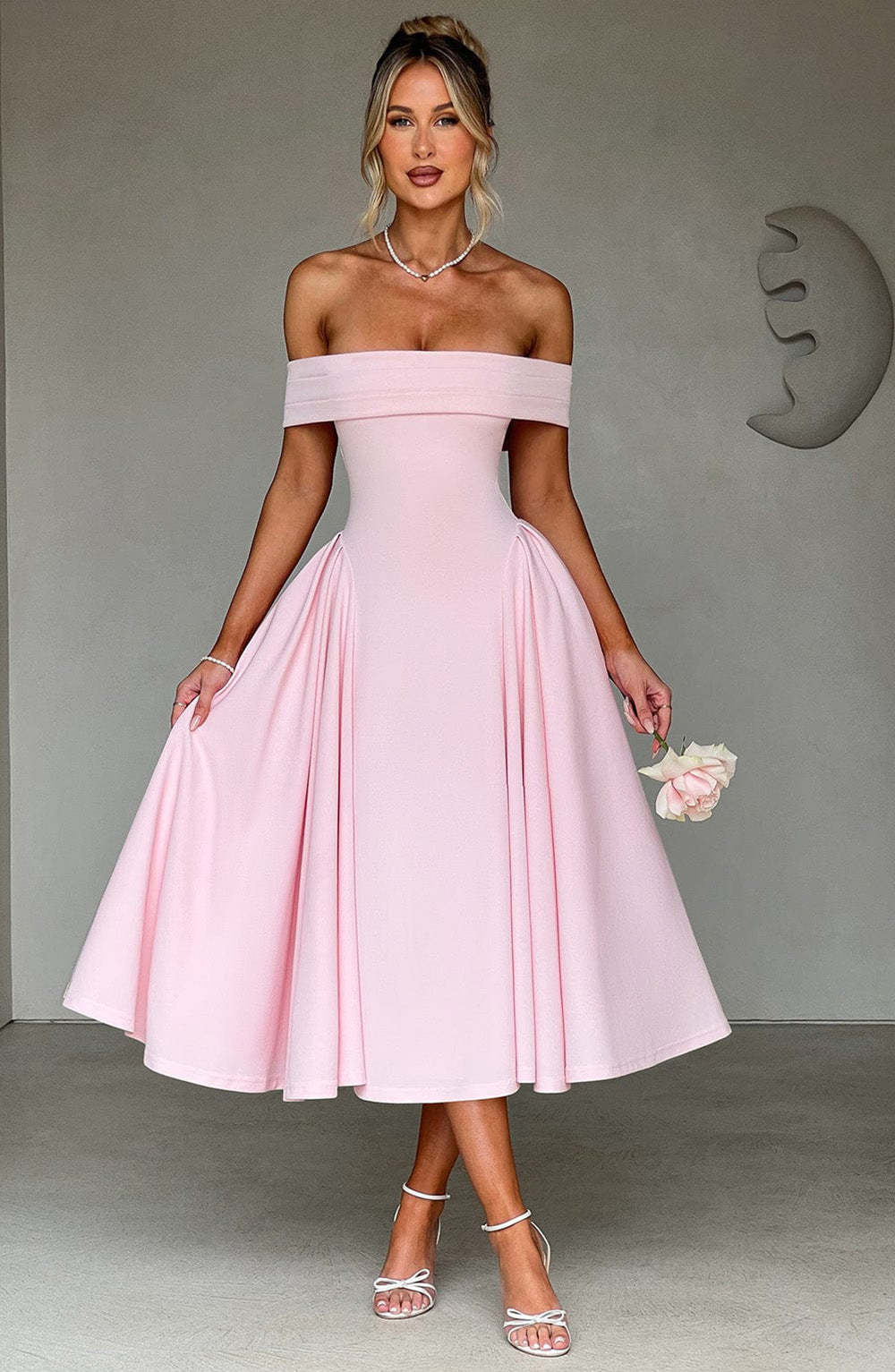 Amelia | Elegant Off-Shoulder Midi Christmas Party Dress