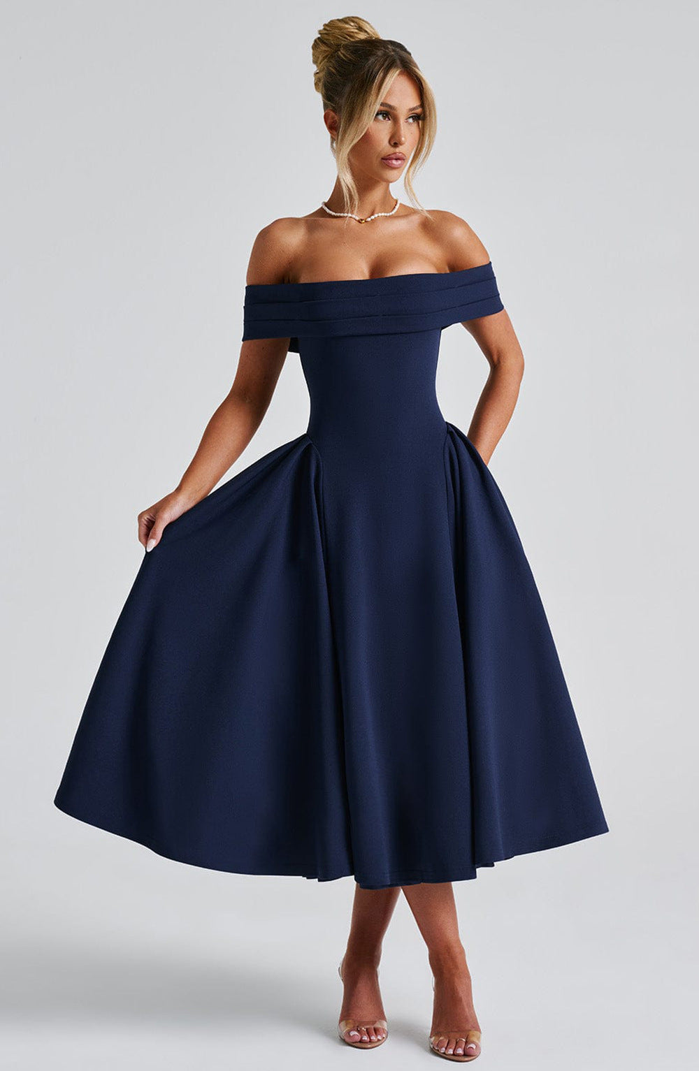 Amelia | Elegant Off-Shoulder Midi Christmas Party Dress