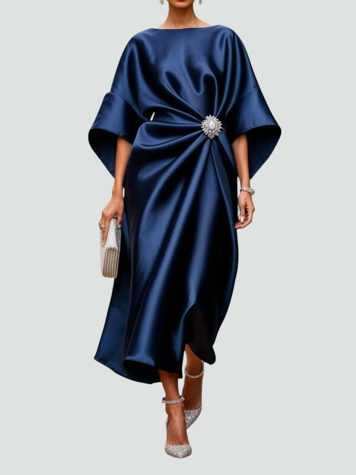 Amelie | Cosy Draped Batwing Christmas Party Midi Dress