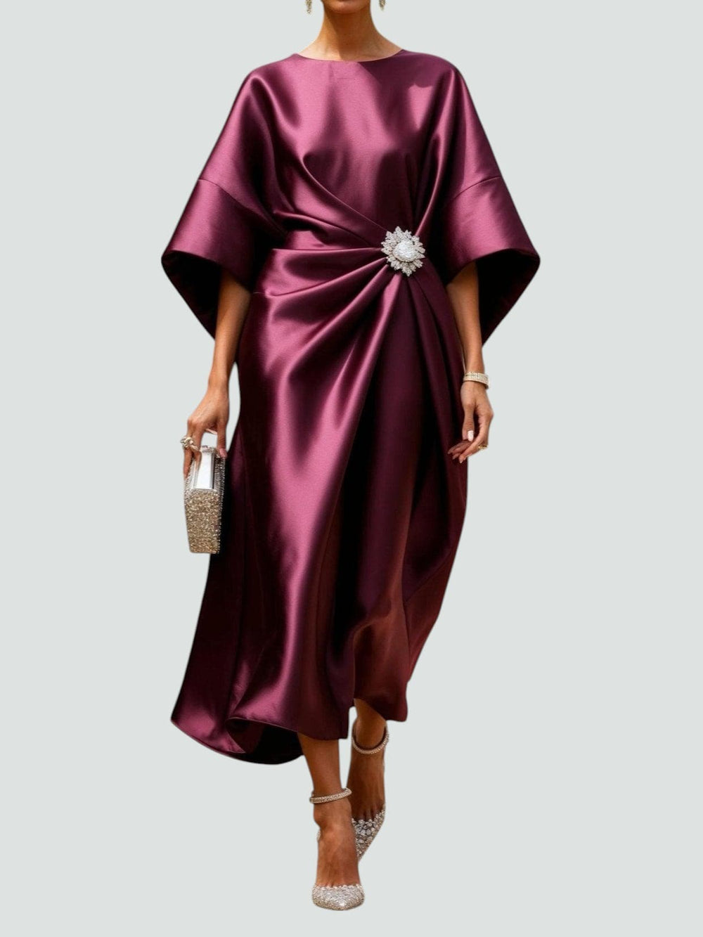 Amelie | Cosy Draped Batwing Christmas Party Midi Dress