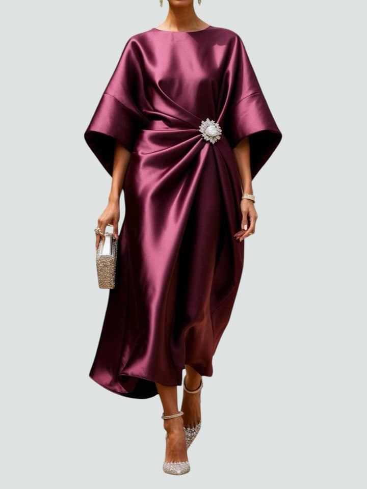 Amelie | Cosy Draped Batwing Christmas Party Midi Dress