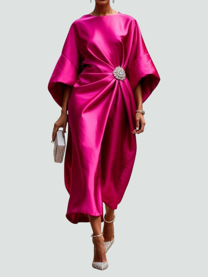 Amelie | Cosy Draped Batwing Christmas Party Midi Dress