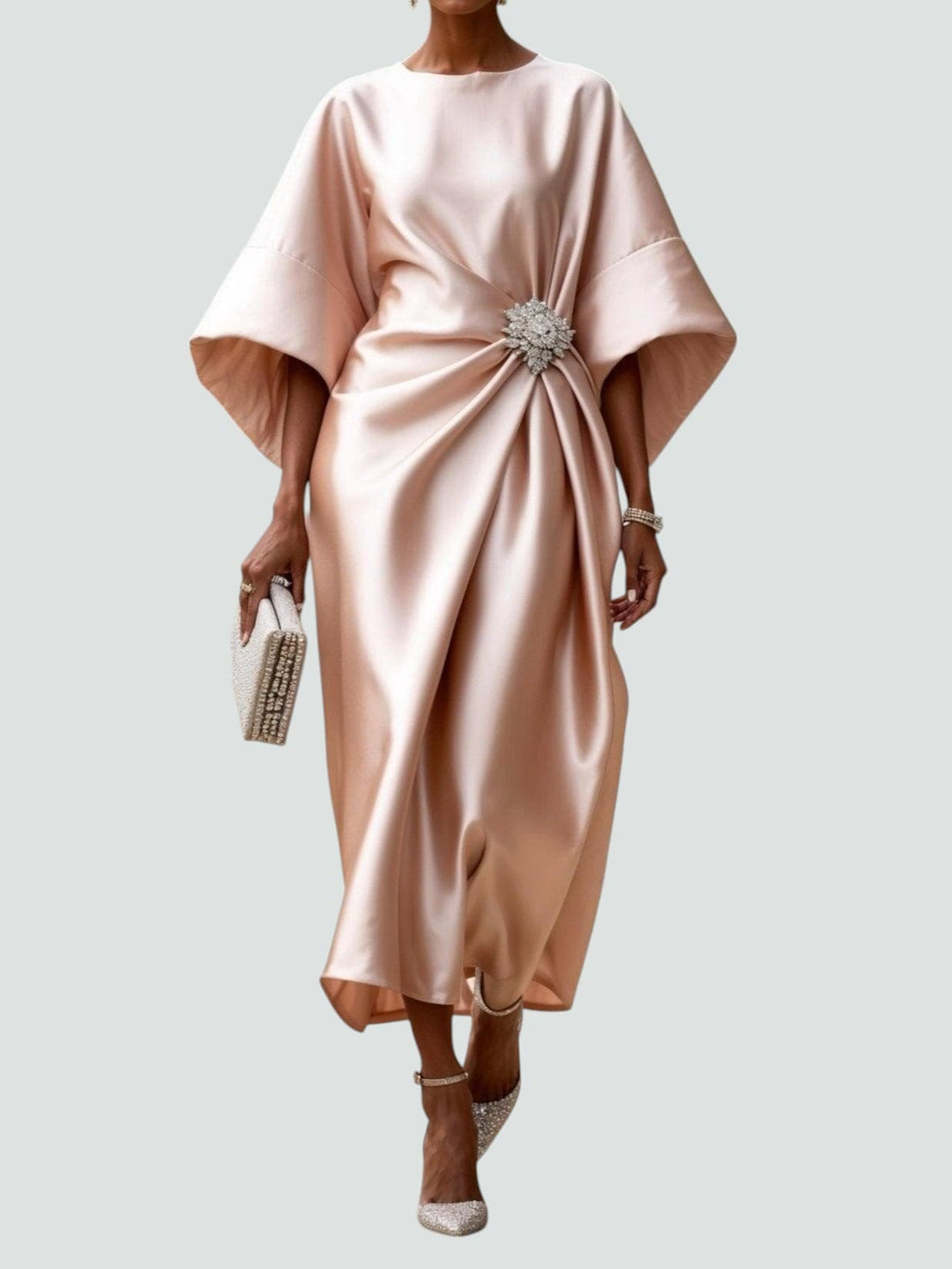 Amelie | Cosy Draped Batwing Christmas Party Midi Dress
