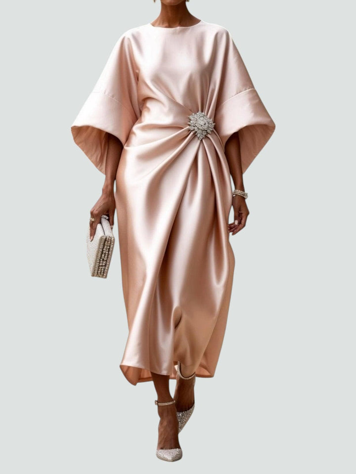Amelie | Cosy Draped Batwing Christmas Party Midi Dress