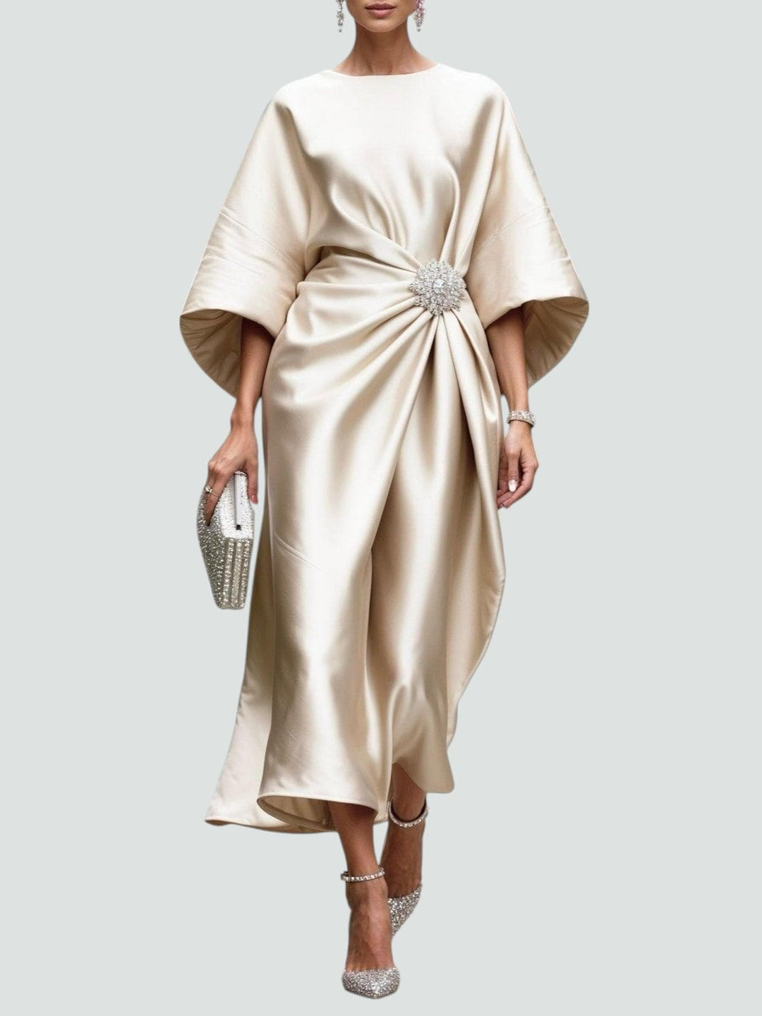 Amelie | Cosy Draped Batwing Christmas Party Midi Dress