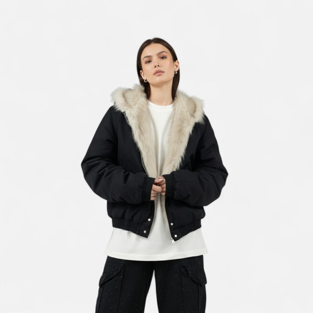 Amelie | Timeless Cropped Faux Fur Coat with Hood