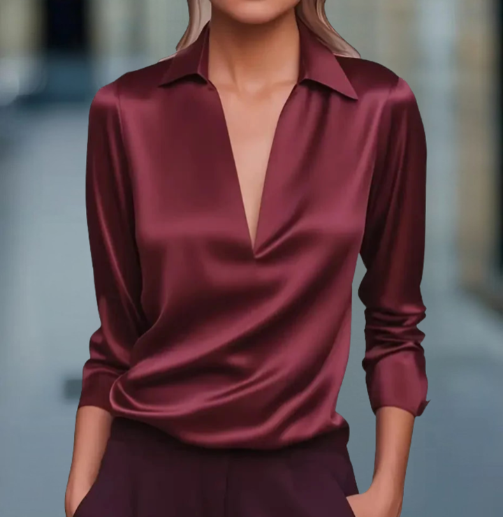 Amelie | Timeless Satin V-Neck Party Top with Collar