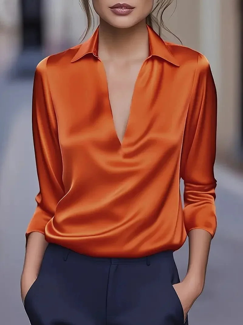 Amelie | Timeless Satin V-Neck Party Top with Collar