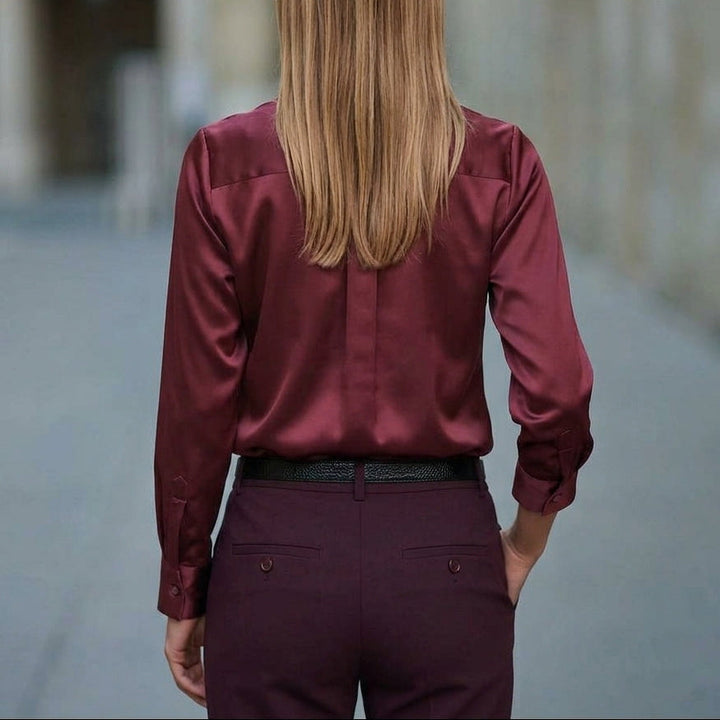 Amelie | Timeless Satin V-Neck Party Top with Collar