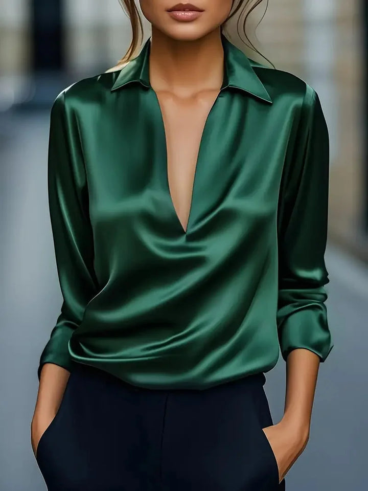 Amelie | Timeless Satin V-Neck Party Top with Collar