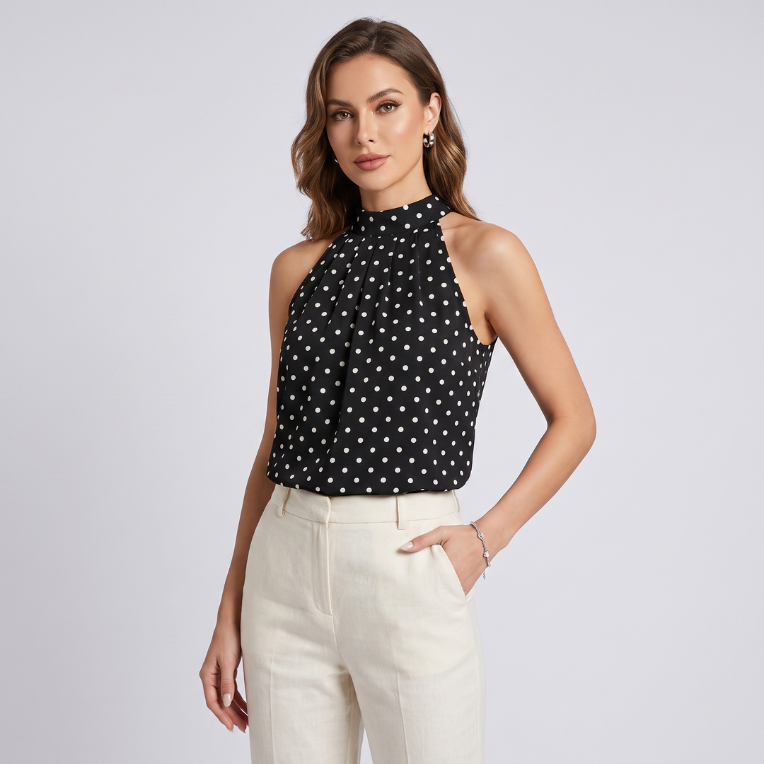 Arabella | Graceful Polka Dot High Neck Party Top