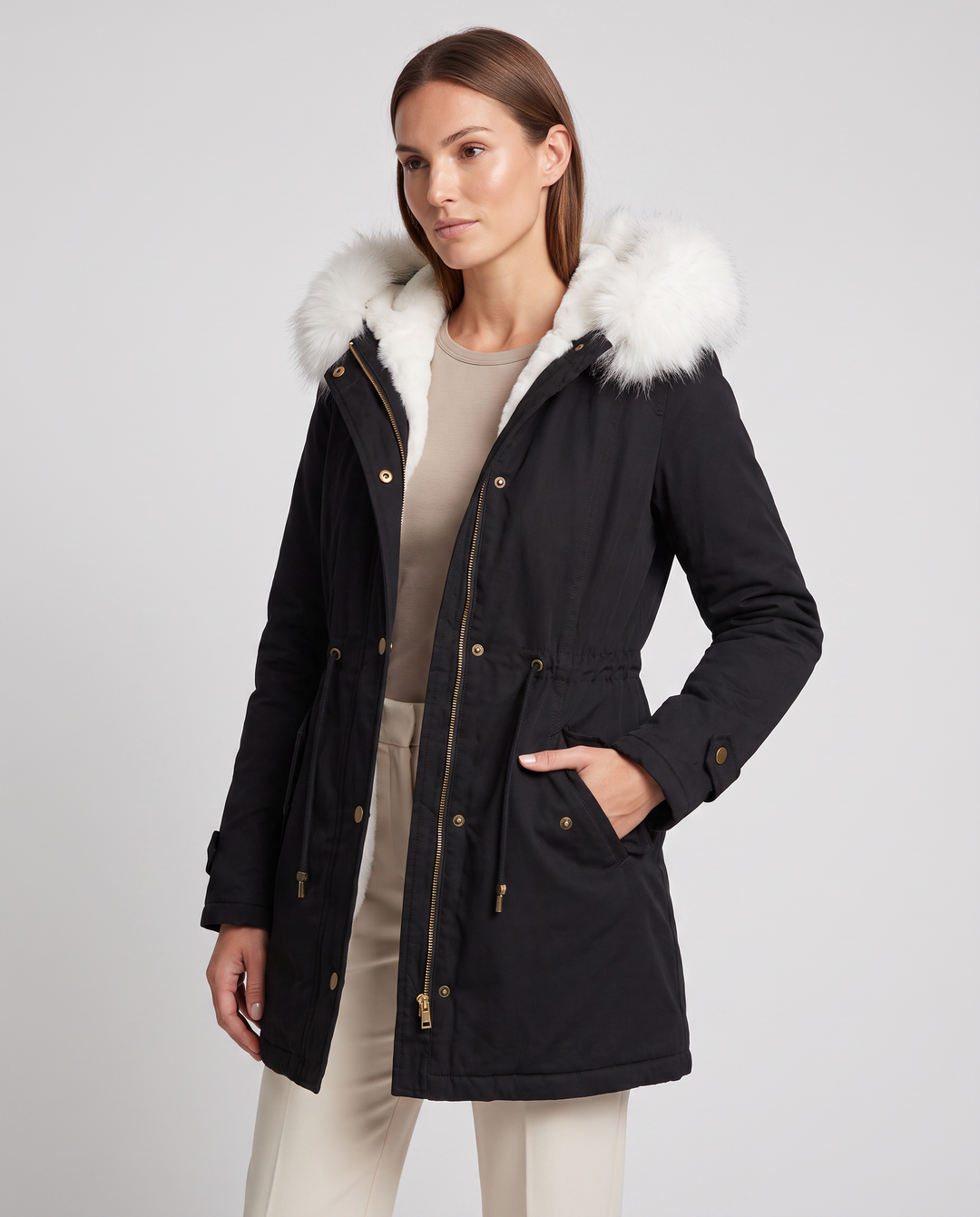 Arabella | Polished Faux Fur Coat Hooded Parka