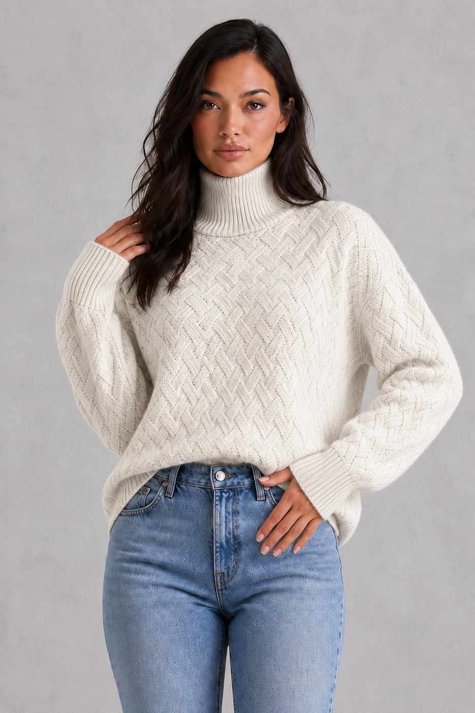 Arabella | Refined Textured Roll Neck Womens Knit Jumper