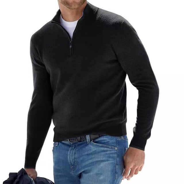 Arlo | Polished Ribbed Cuff Quarter Zip Mens Jumpers