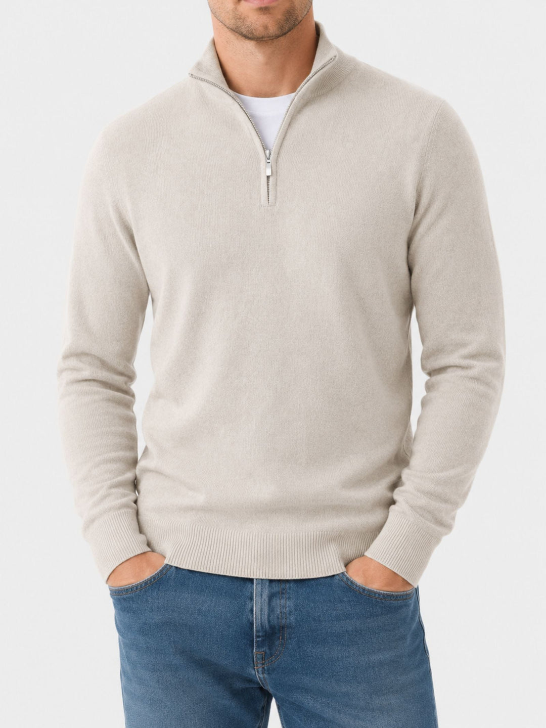 Arlo | Polished Ribbed Cuff Quarter Zip Mens Jumpers