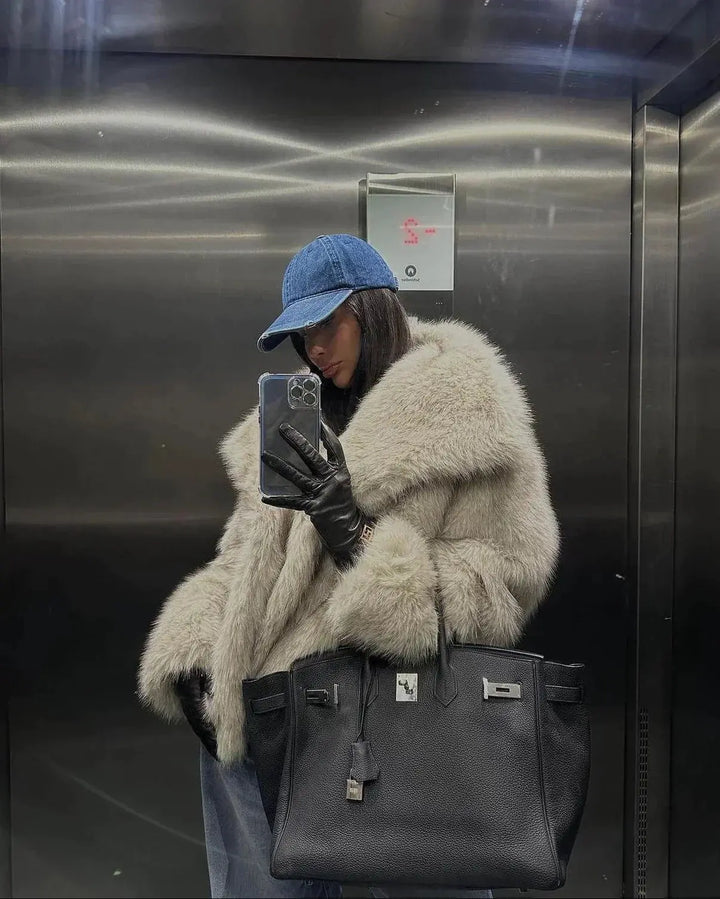 Aurora | Elegant Oversized Faux Fur Coat with Big Collar