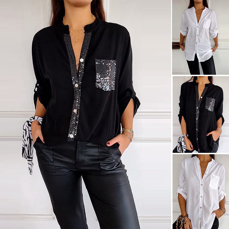 Aurora | Refined Sequin Trim Button-Through Party Top